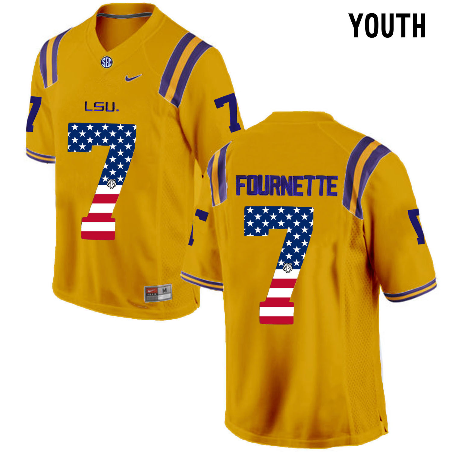 US Flag Fashion Youth LSU Tigers Leonard Fournette 7 College Football Limited Jersey Gold
